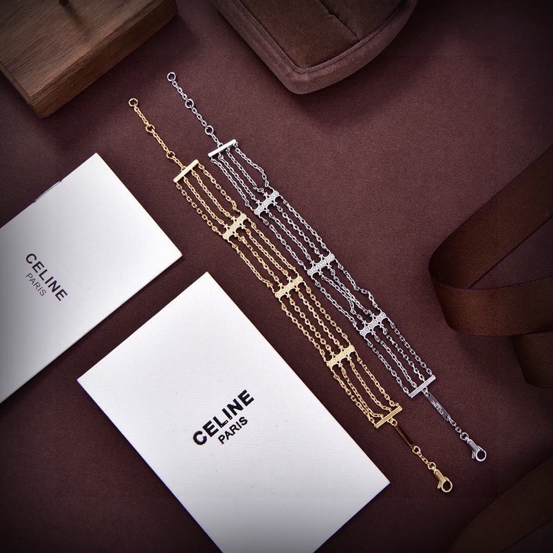 Celine Triomphe Multi Silver Tone Face Copper Bracelet