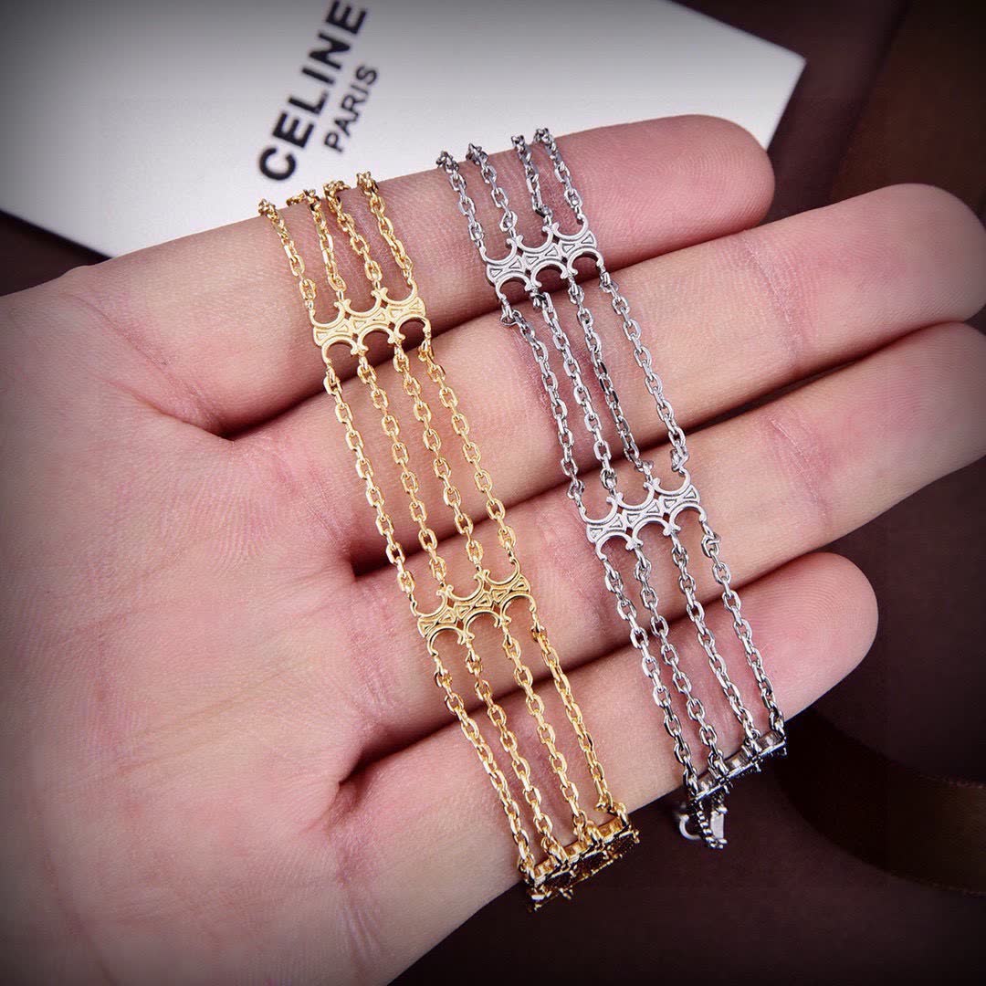 Celine Triomphe Multi Silver Tone Face Copper Bracelet