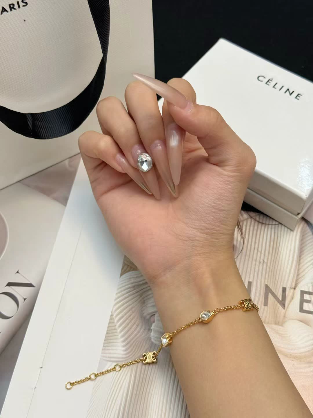 Celine Gold Tone Crystal Link Bracelet