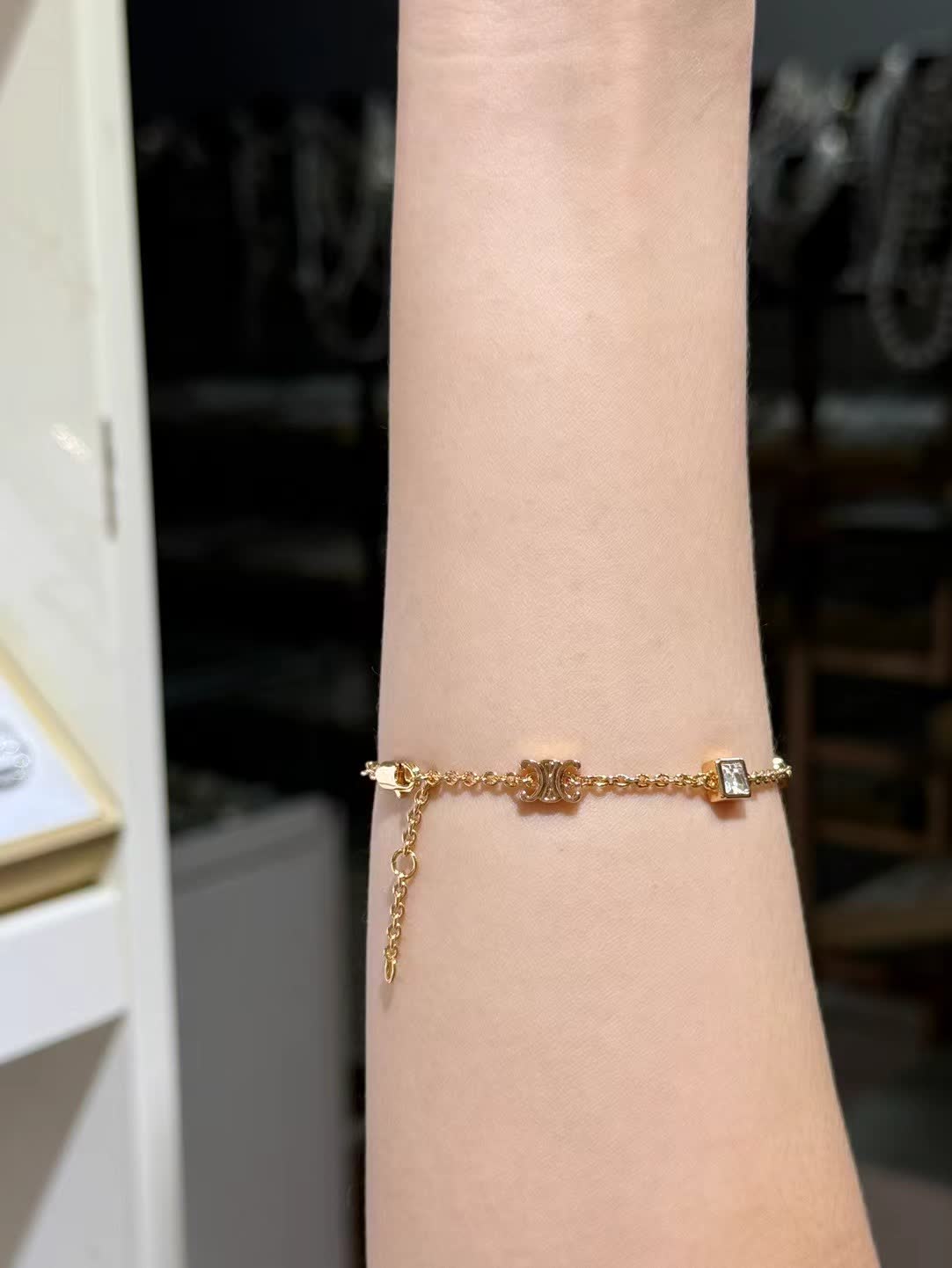 Celine Gold Tone Crystal Link Bracelet