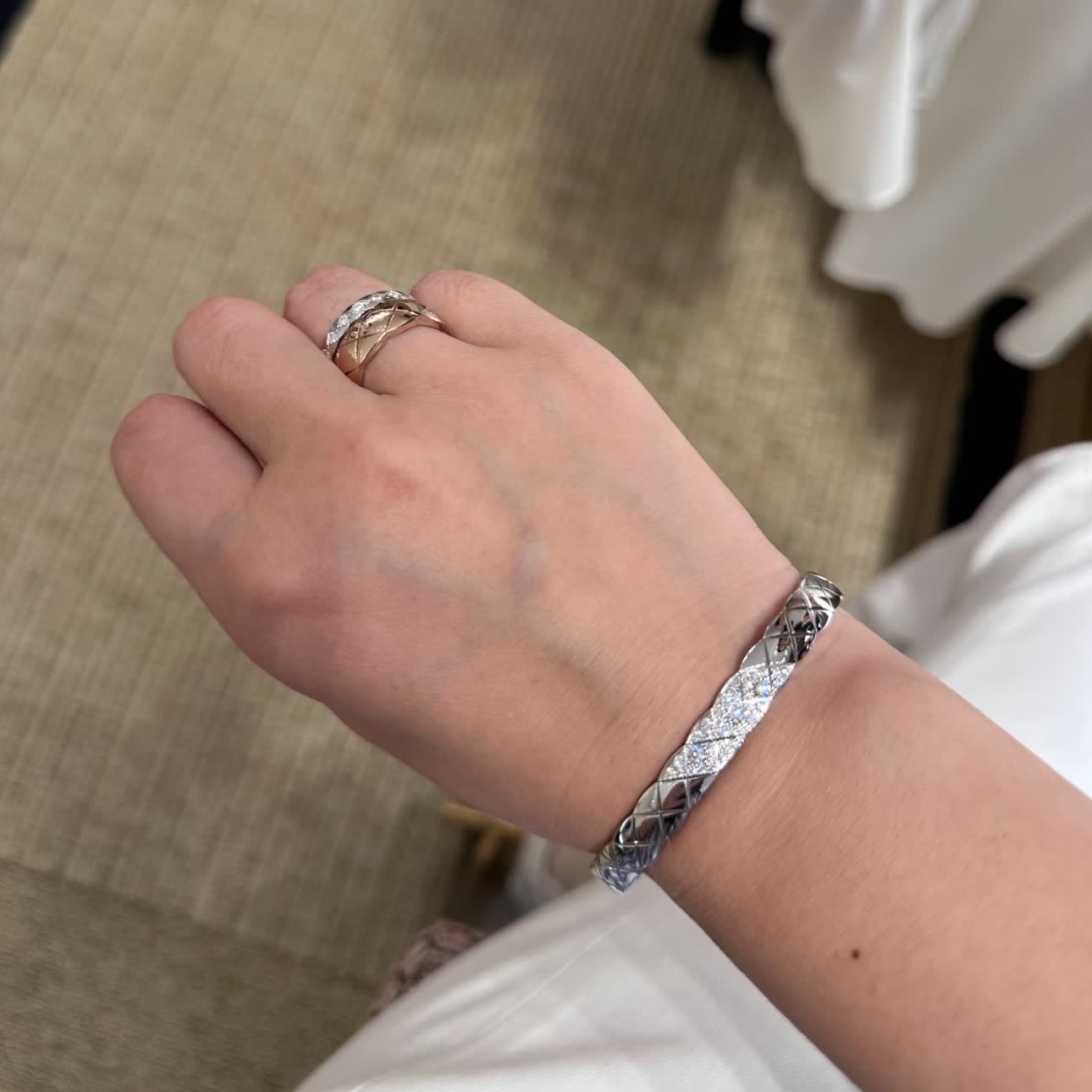 Elegant Silver Bangle Bracelet with Diamond Accents Elegant Silver Bangle Bracelet with Diamond Accents