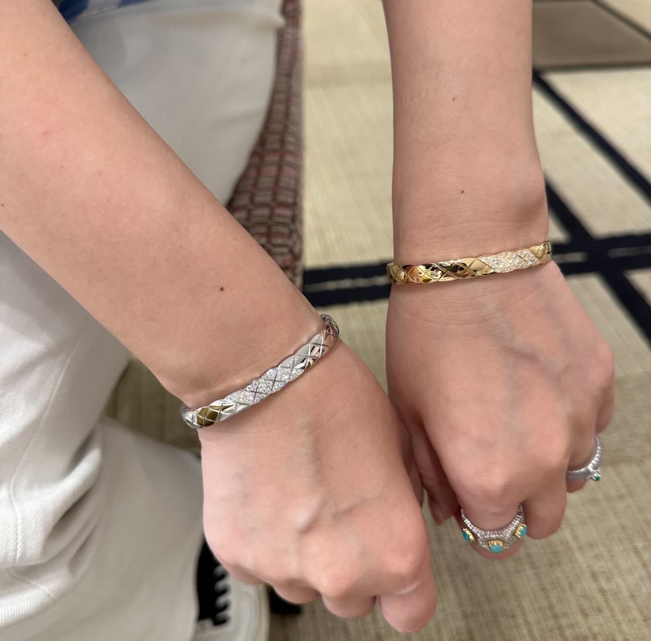 Elegant Silver Bangle Bracelet with Diamond Accents Elegant Silver Bangle Bracelet with Diamond Accents