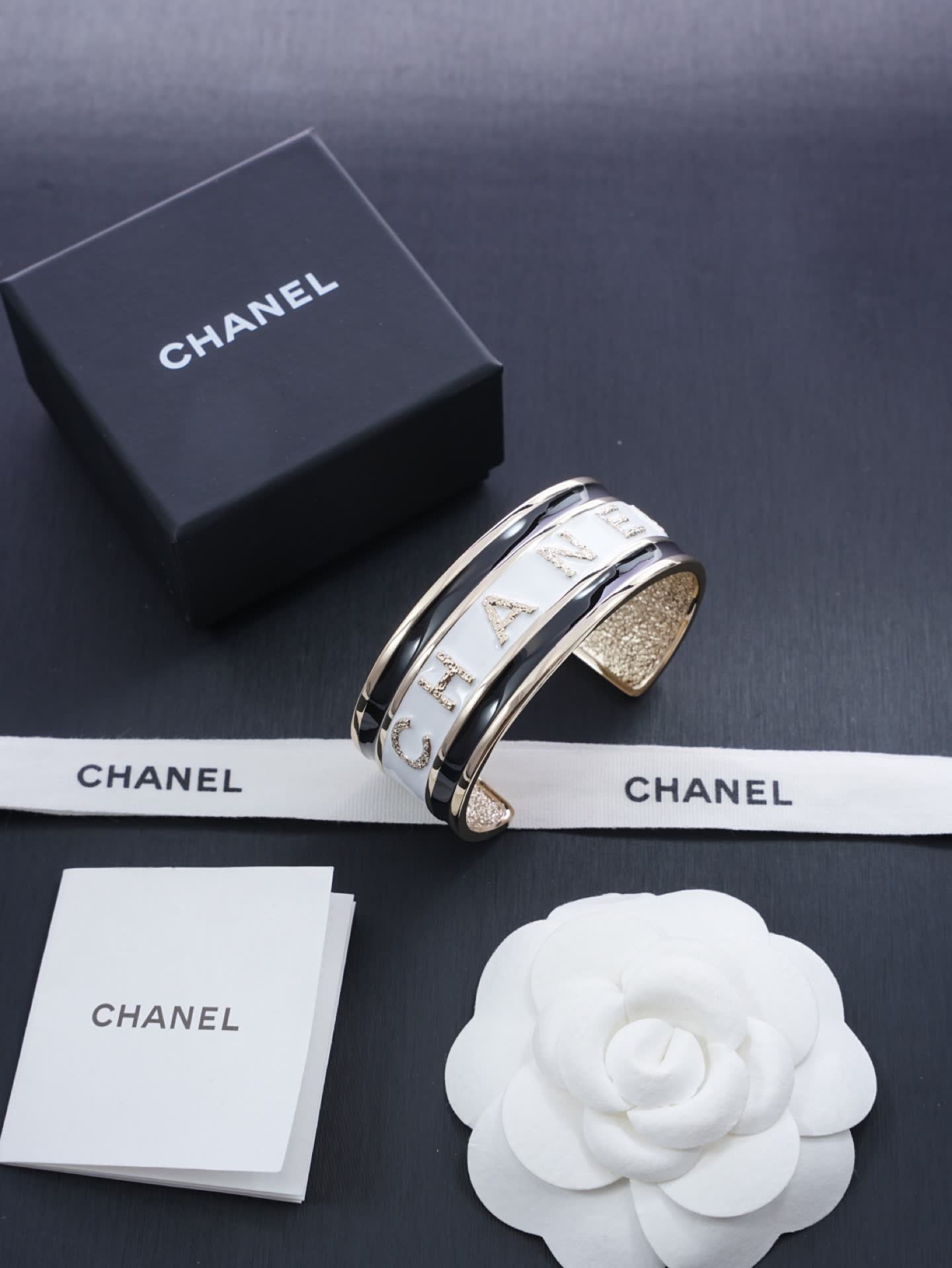 Chanel Logo Enamel Cuff Bracelet