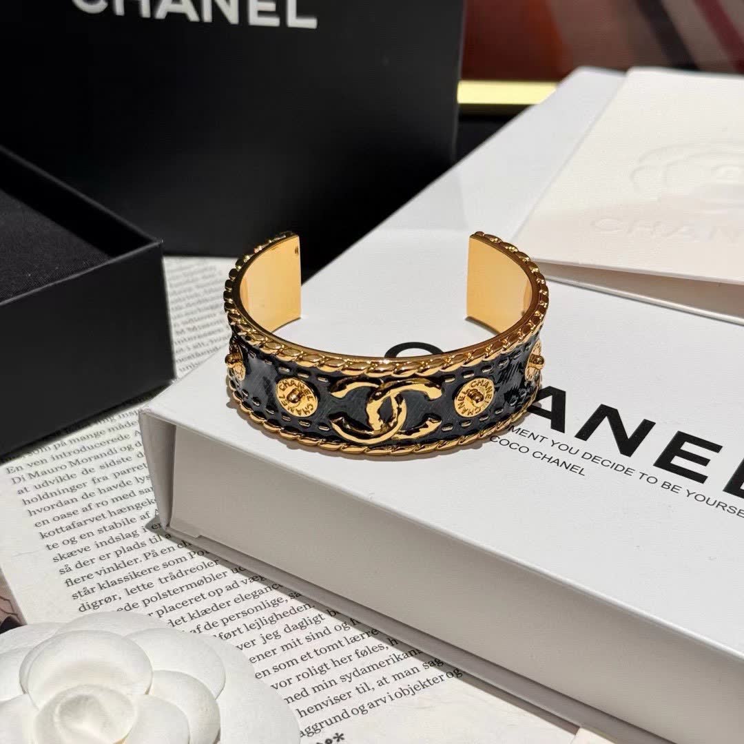 Chanel CC Logo Embellished Wide Bracelet