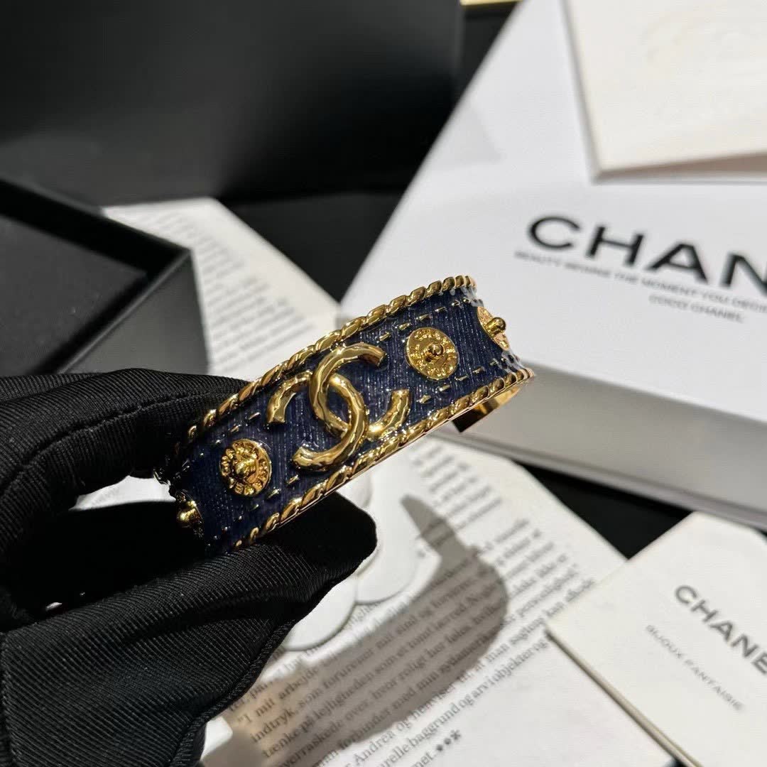 Chanel CC Logo Embellished Wide Bracelet