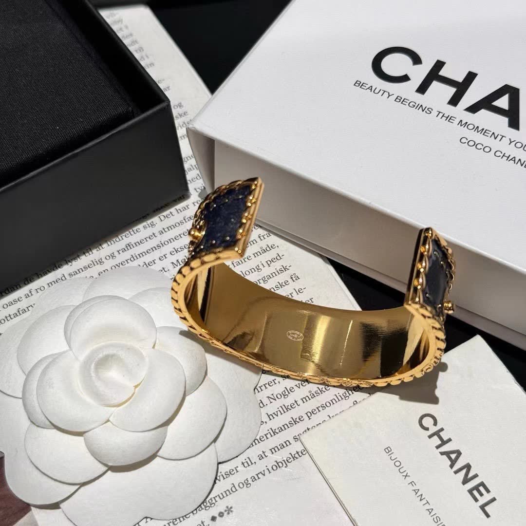 Chanel CC Logo Embellished Wide Bracelet