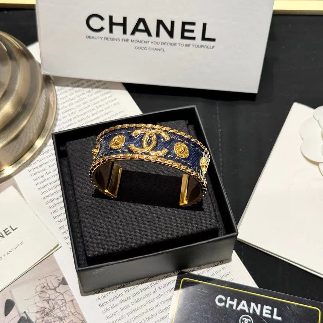 Chanel CC Logo Embellished Wide Bracelet