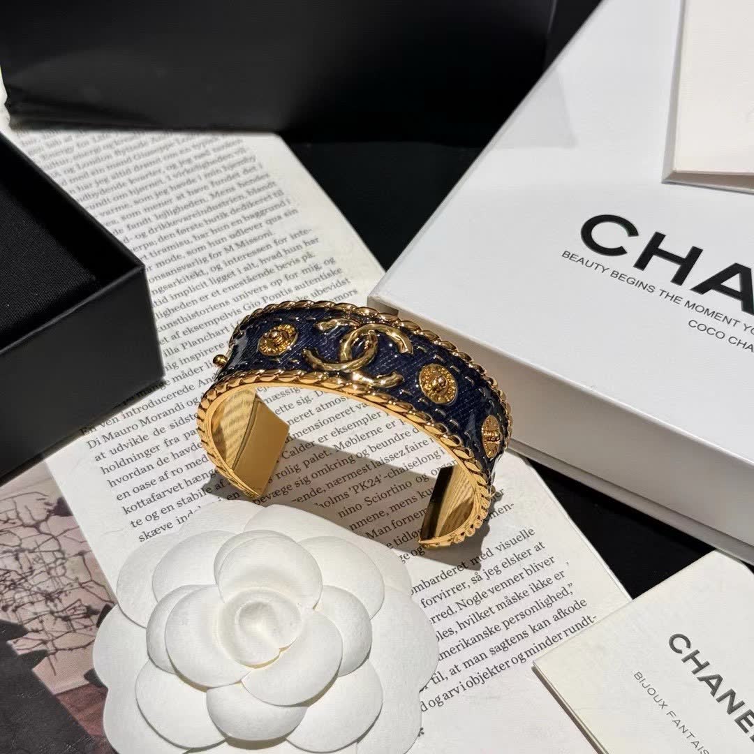 Chanel CC Logo Embellished Wide Bracelet