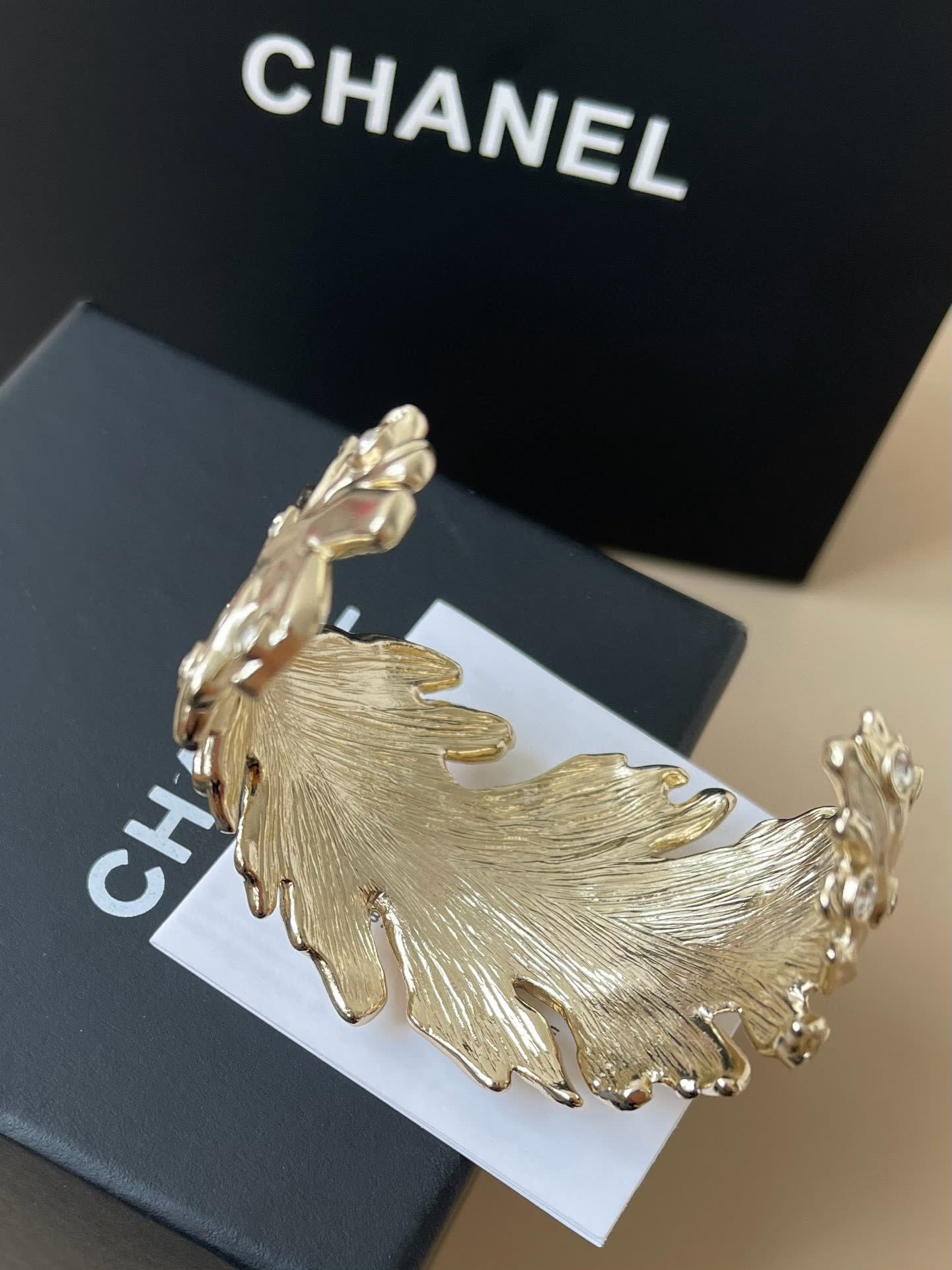 Chanel Gold Feather Bracelet with Rhinestones