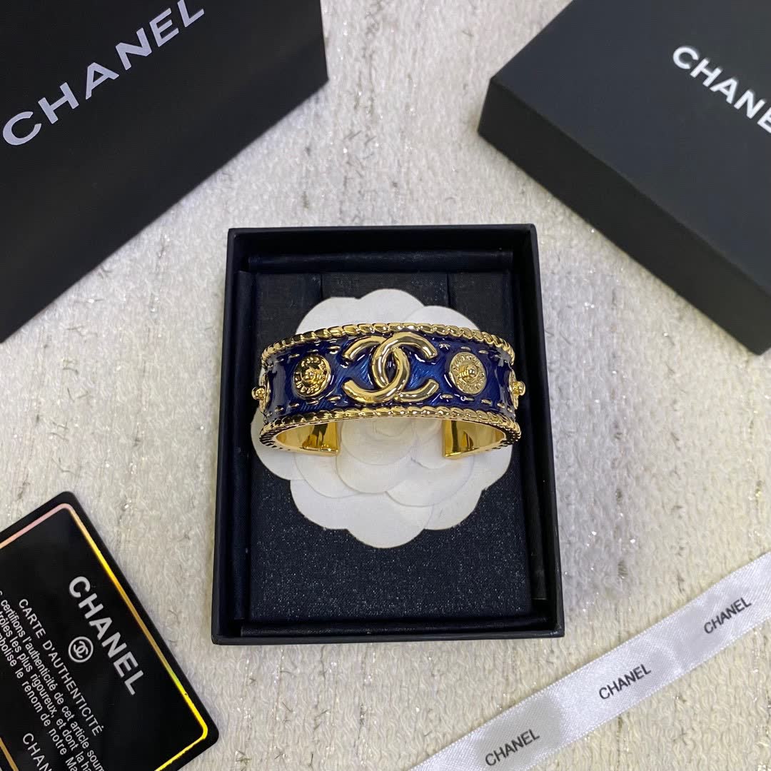 Chanel Blue Enamel CC Cuff Bracelet Chanel Blue Enamel CC Cuff Bracelet