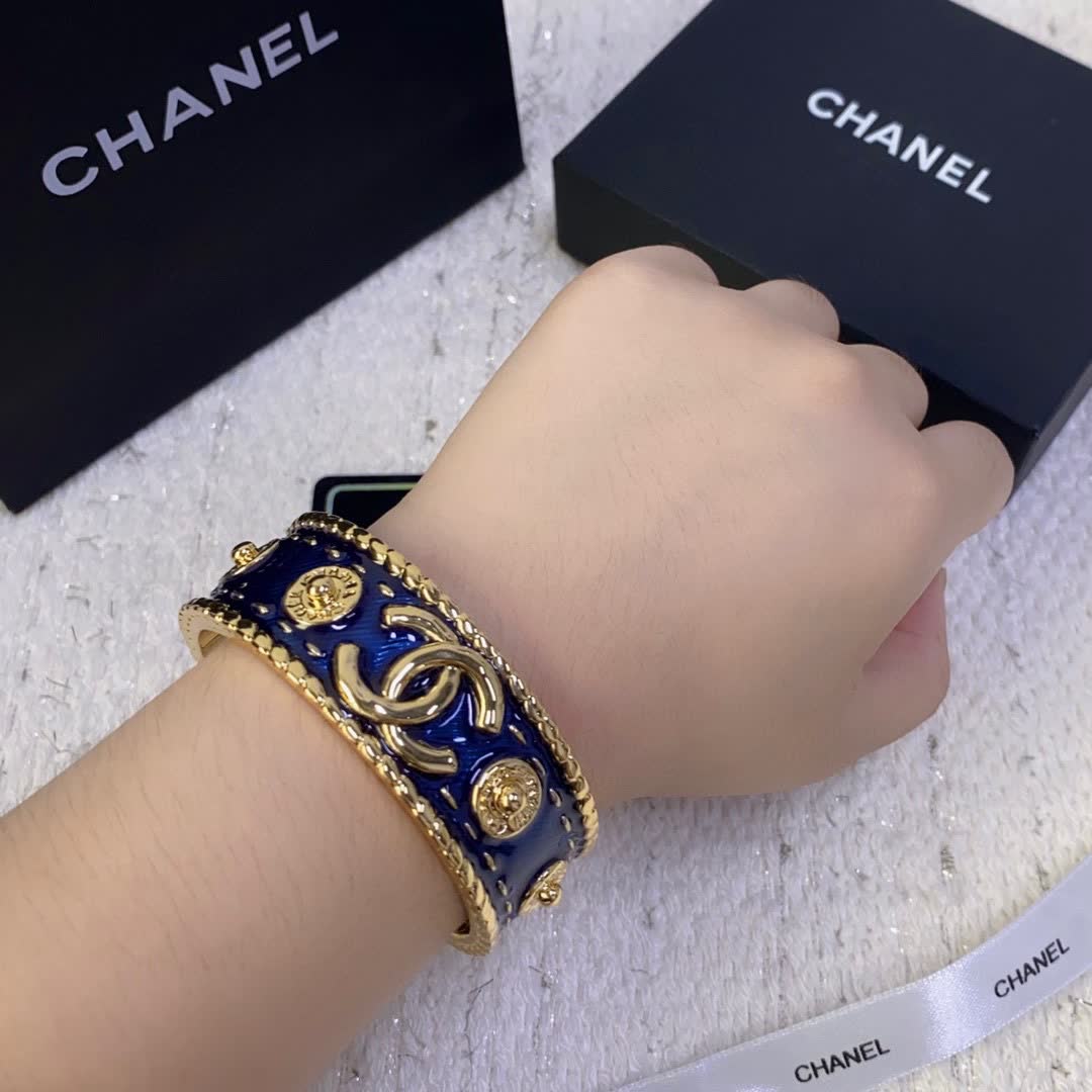 Chanel Blue Enamel CC Cuff Bracelet