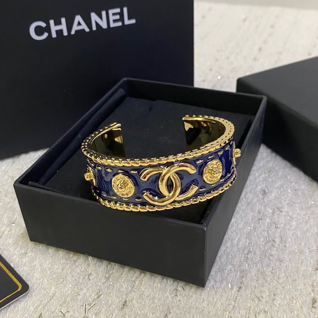 Chanel Blue Enamel CC Cuff Bracelet