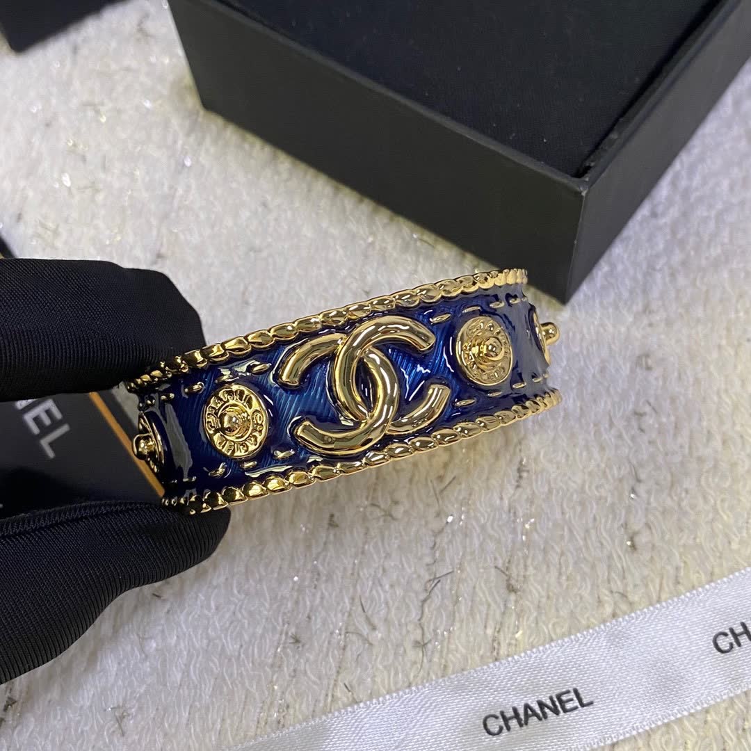 Chanel Blue Enamel CC Cuff Bracelet