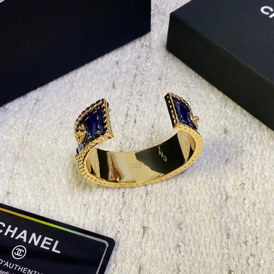 Chanel Blue Enamel CC Cuff Bracelet