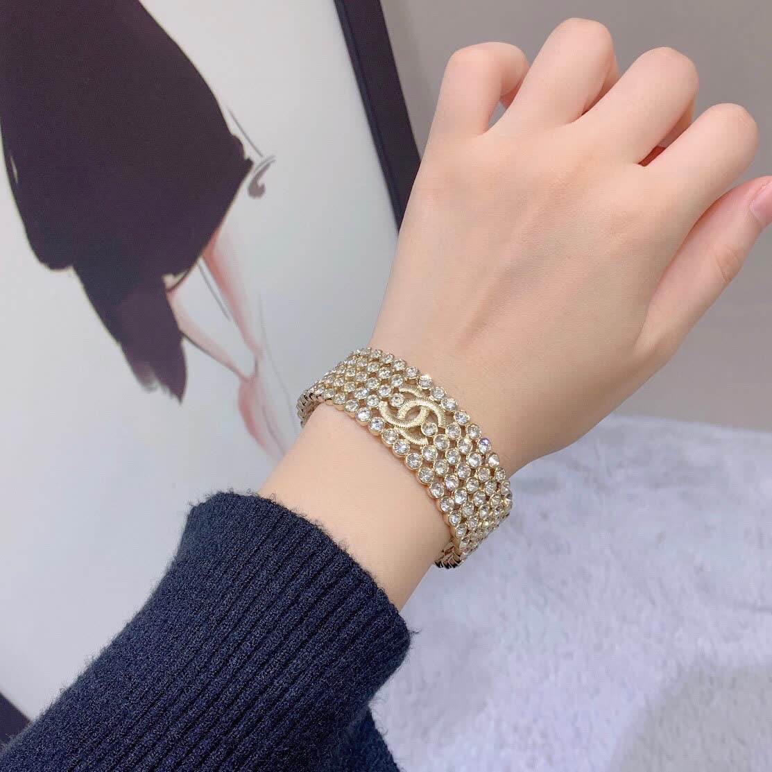 Chanel CC Logo Crystal Bracelet