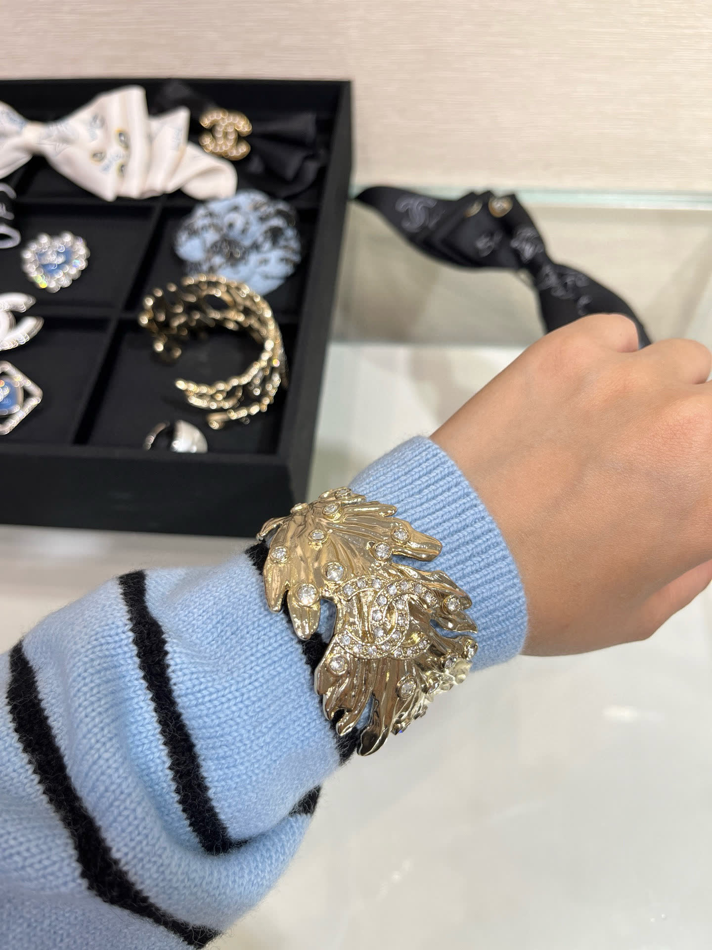 Chanel Gold Tone Crystal Bracelet