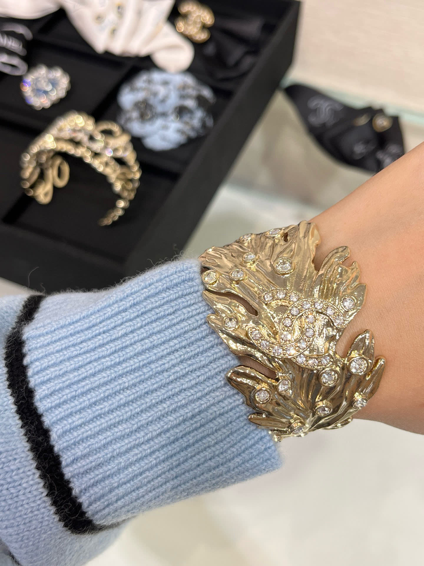 Chanel Gold Tone Crystal Bracelet
