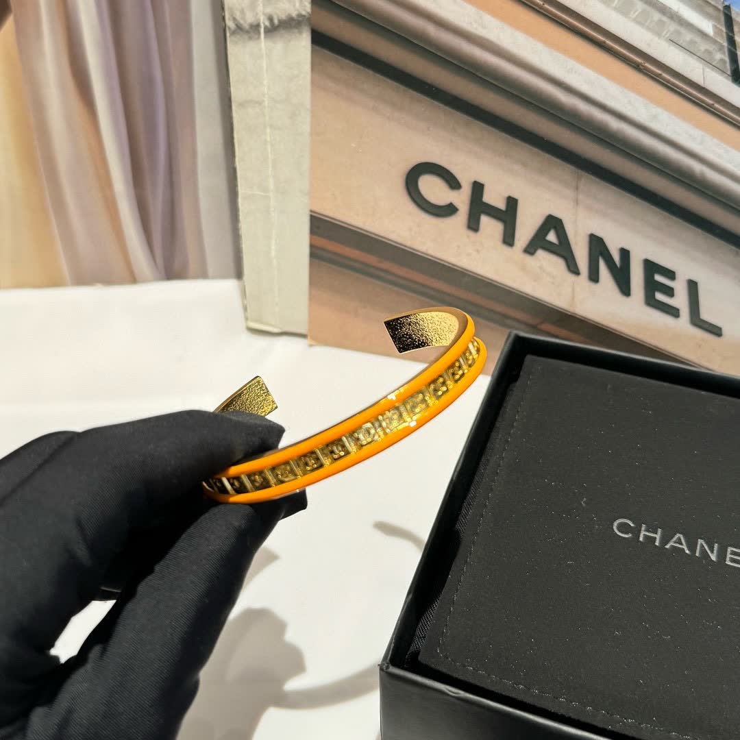 Chanel Gold-Tone Crystal Embellished Bangle Bracelet