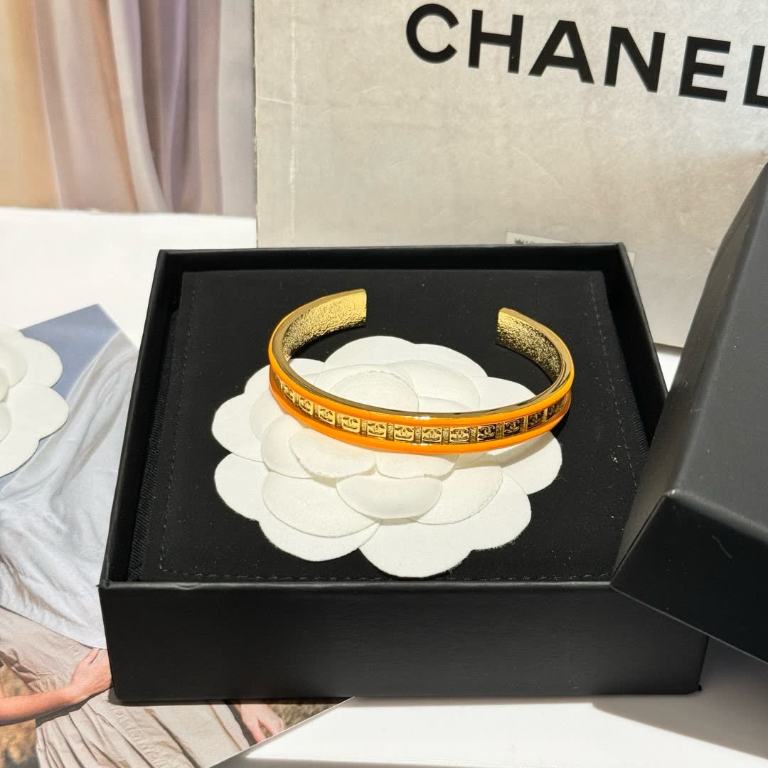 Chanel Gold-Tone Crystal Embellished Bangle Bracelet