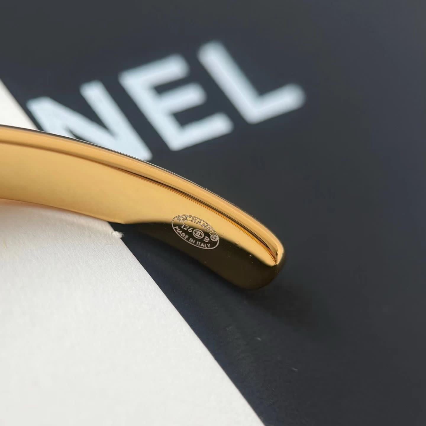 Chanel Gold Tone Bracelet with Black Enamel CC Logo