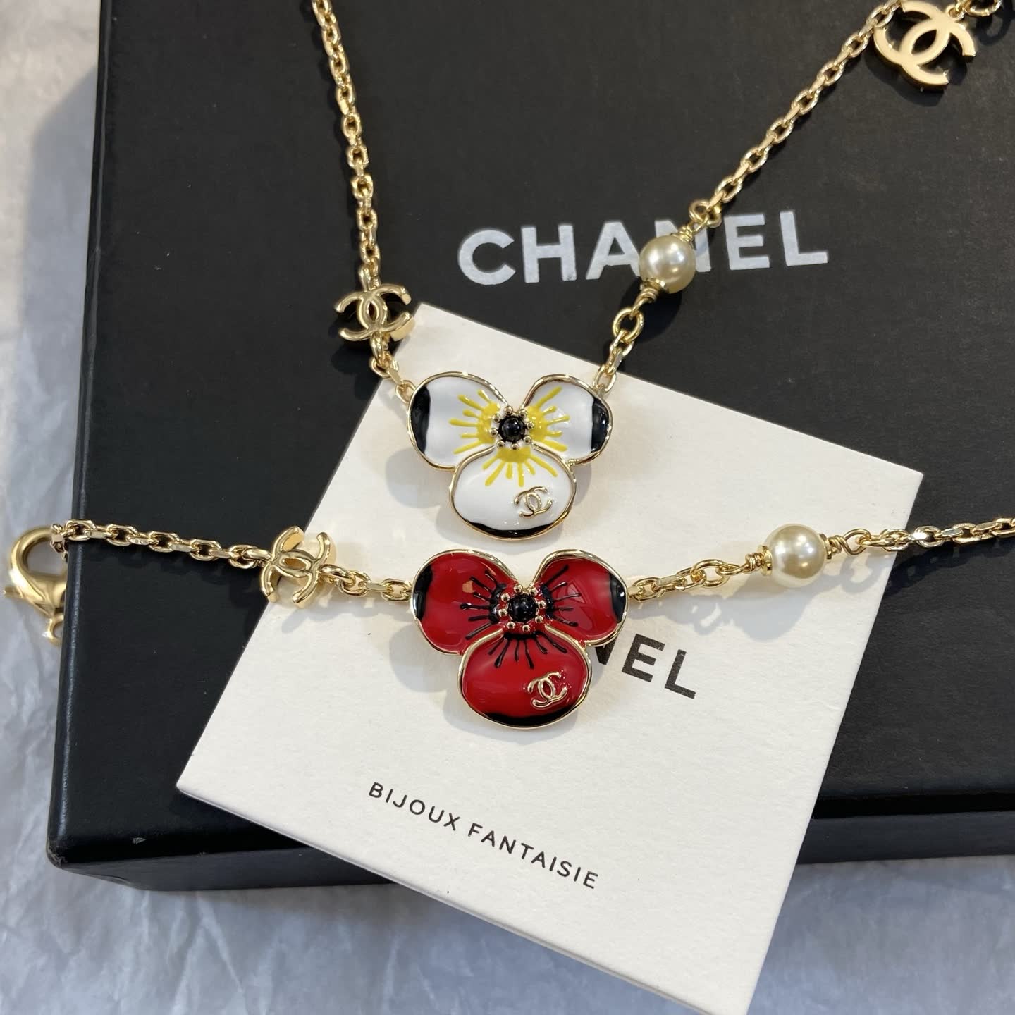 Chanel Gold Bracelet with Enamel Flower and Pearl