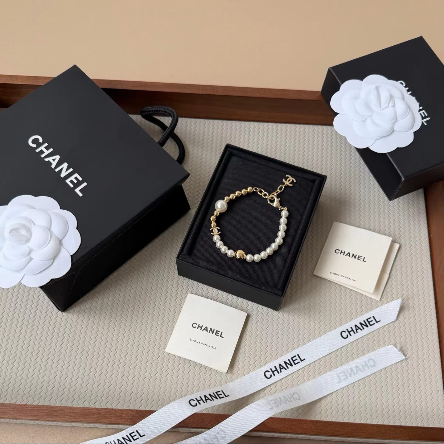 Chanel Elegant Pearl and Gold Bracelet