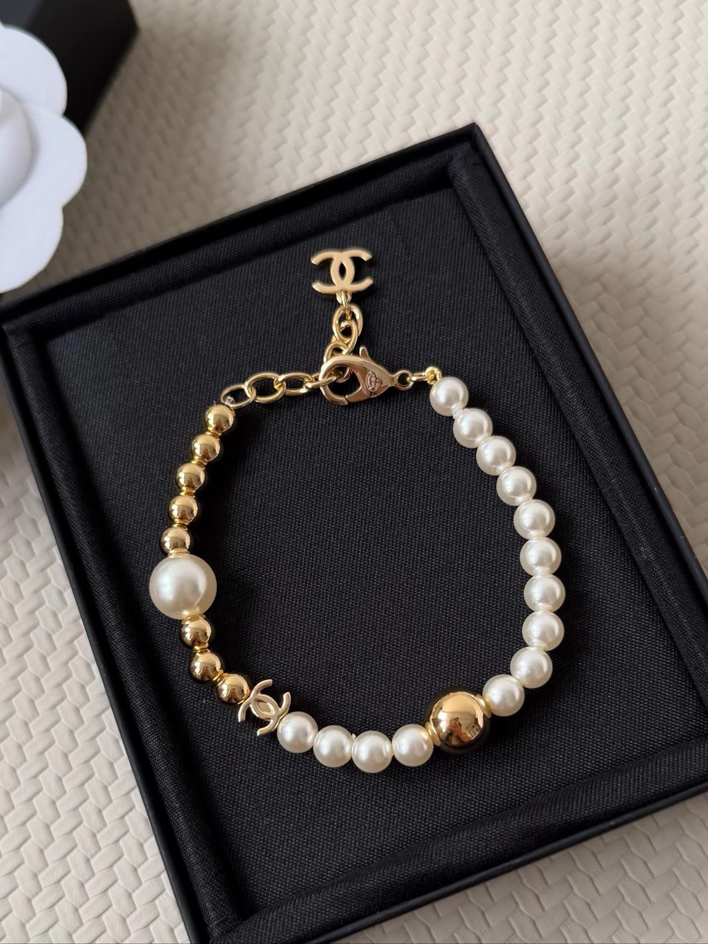 Chanel Elegant Pearl and Gold Bracelet
