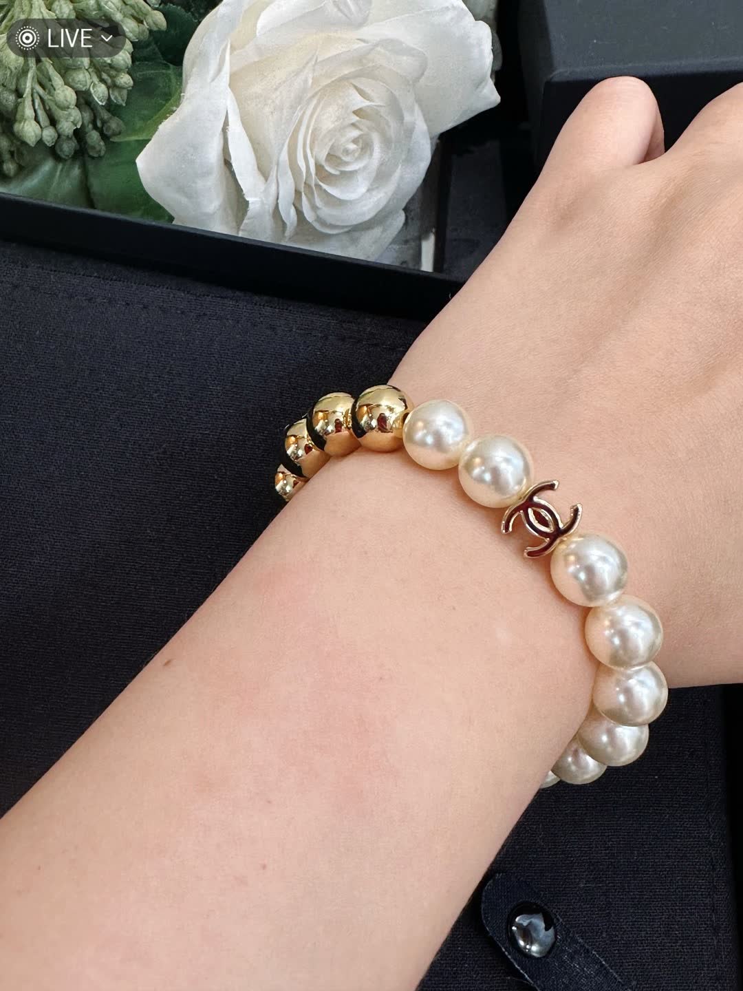Chanel Pearl and Gold Bead Bracelet