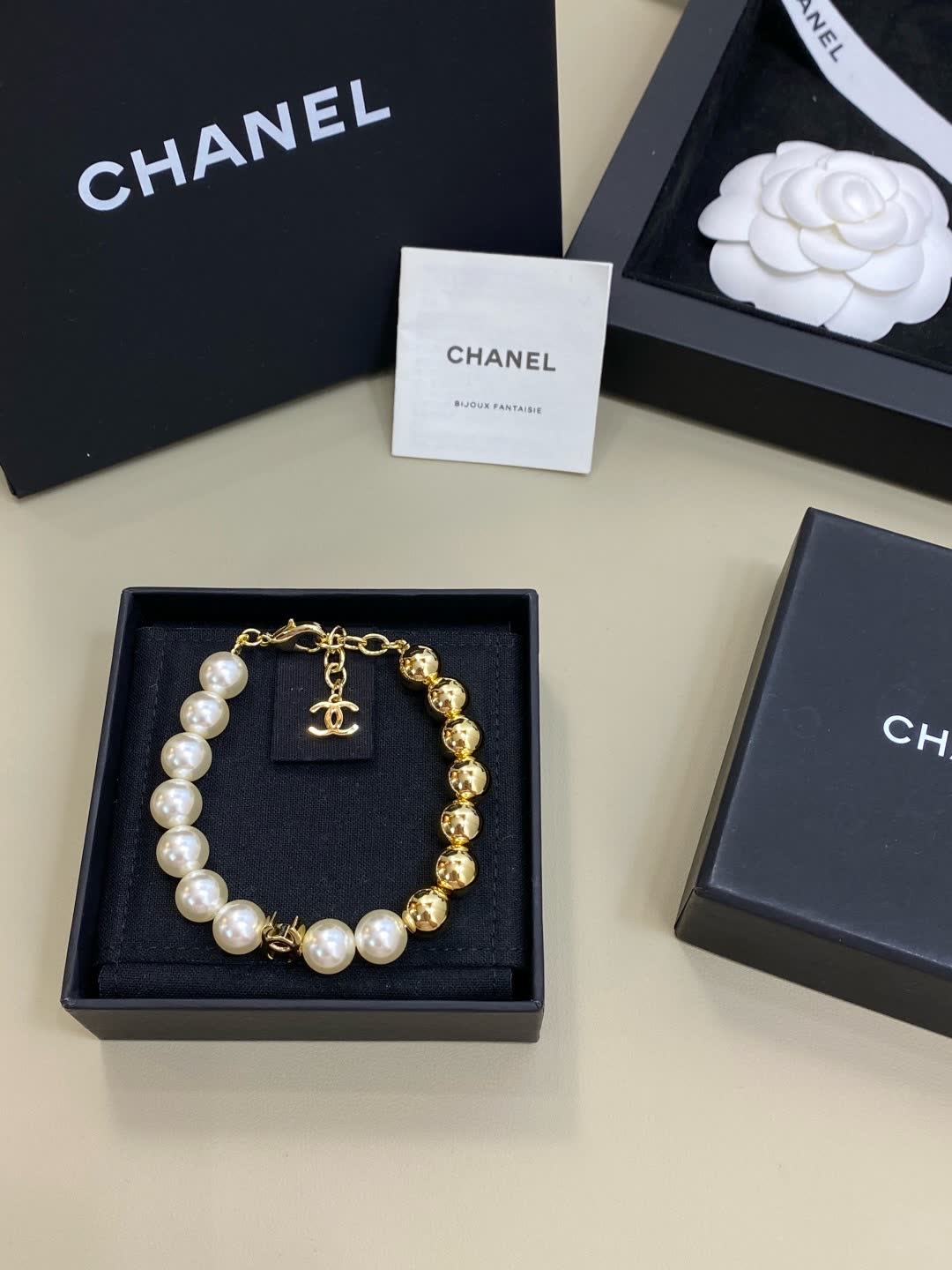 Chanel Pearl and Gold Bead Bracelet