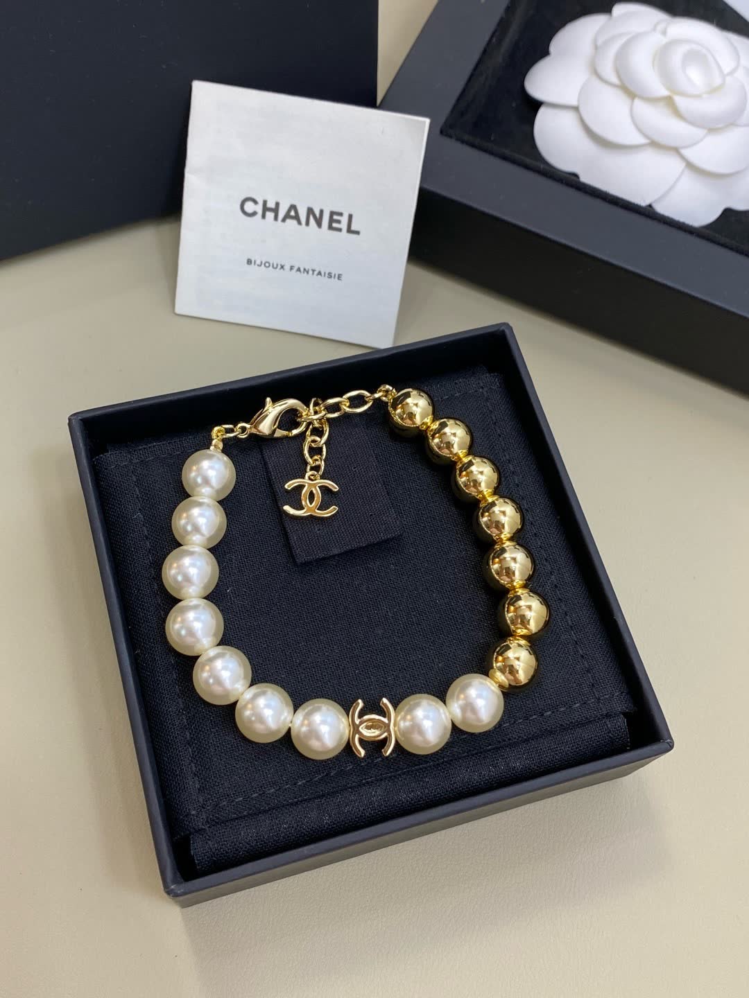 Chanel Pearl and Gold Bead Bracelet