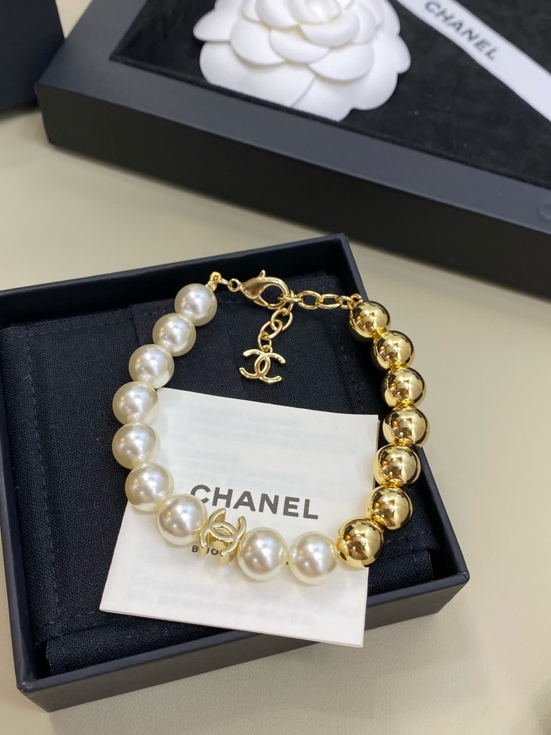 Chanel Pearl and Gold Bead Bracelet