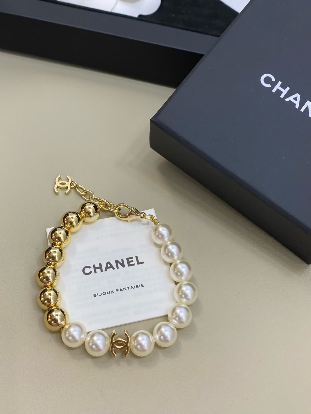 Chanel Pearl and Gold Bead Bracelet