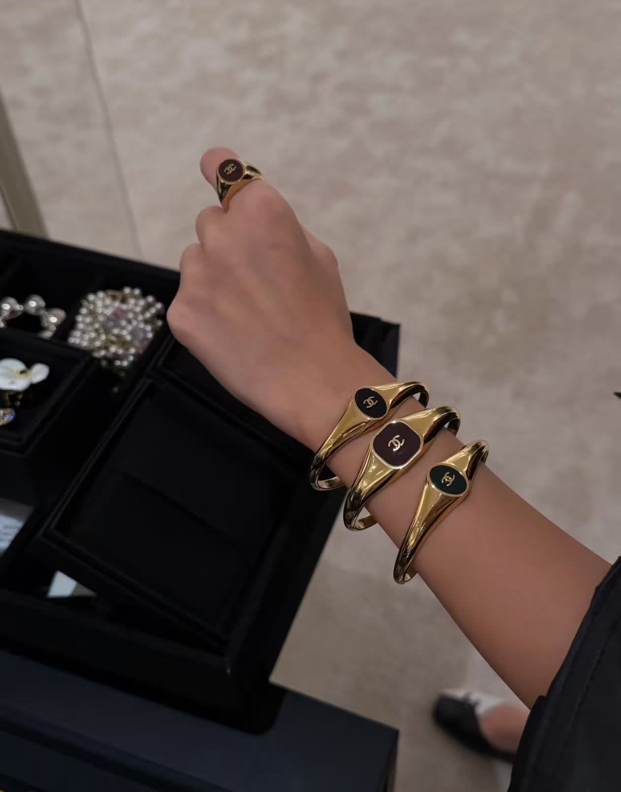 Chanel CC Logo Gold Bangles Set