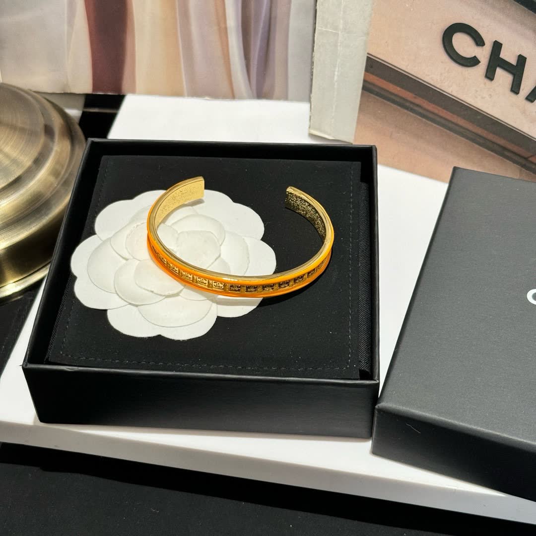 Chanel Gold-Tone Crystal Embellished Bangle Bracelet