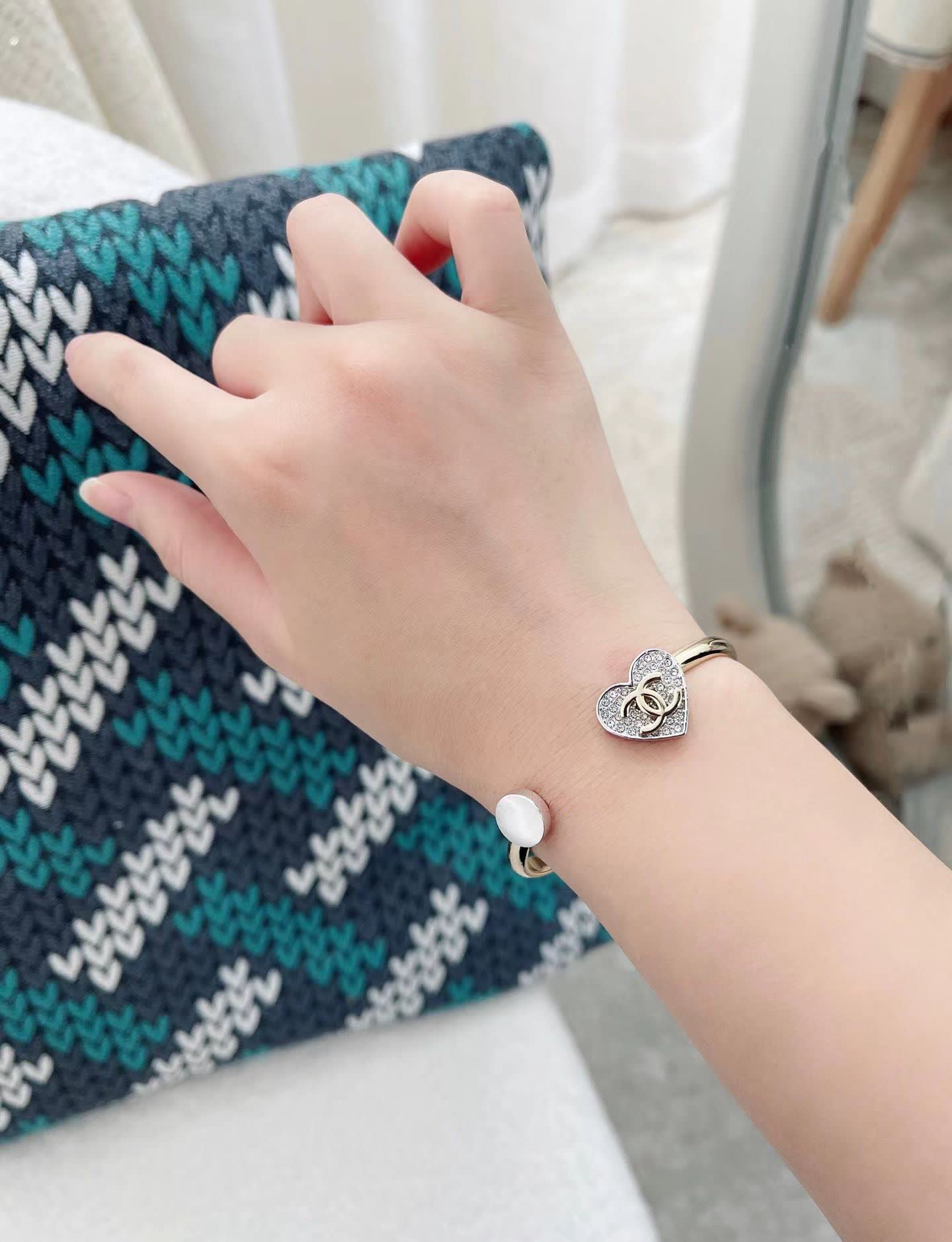 Chanel Heart Shaped Bracelet with Pearl and CC Logo