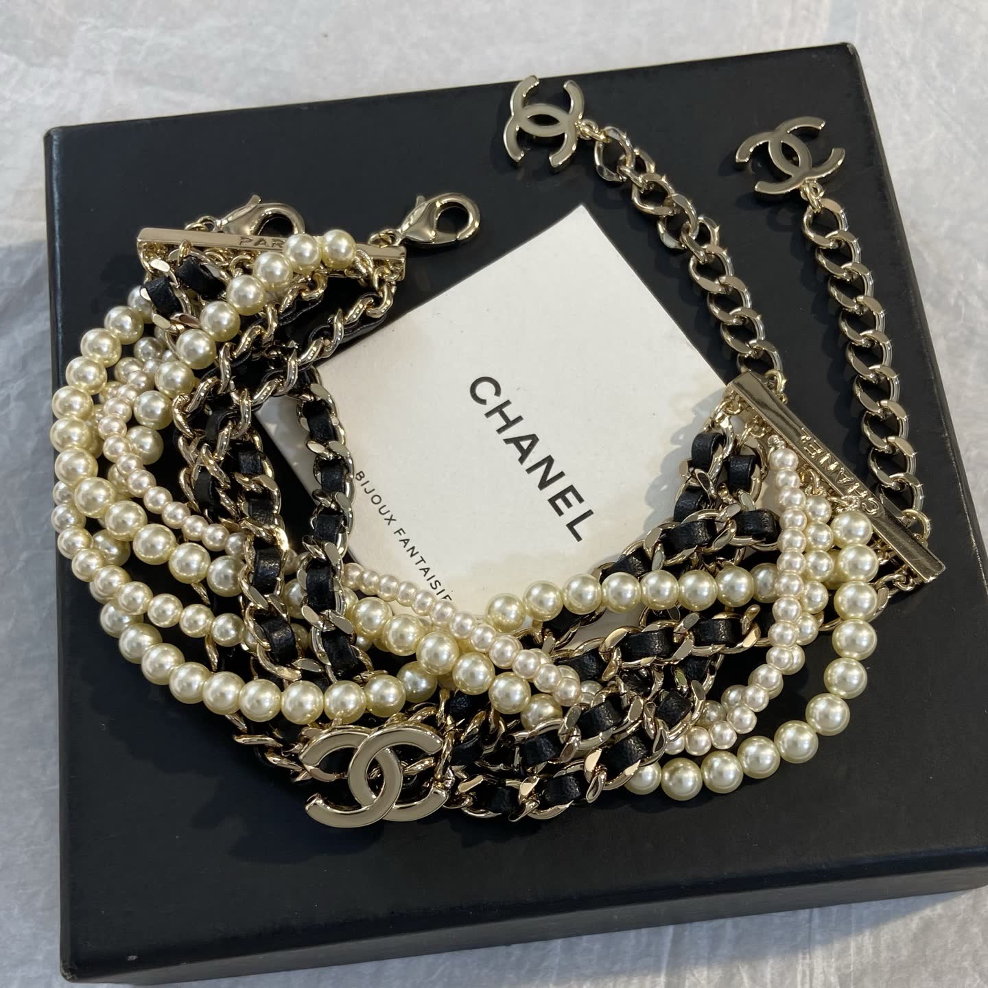 Chanel Multistrand Pearl and Chain Bracelet