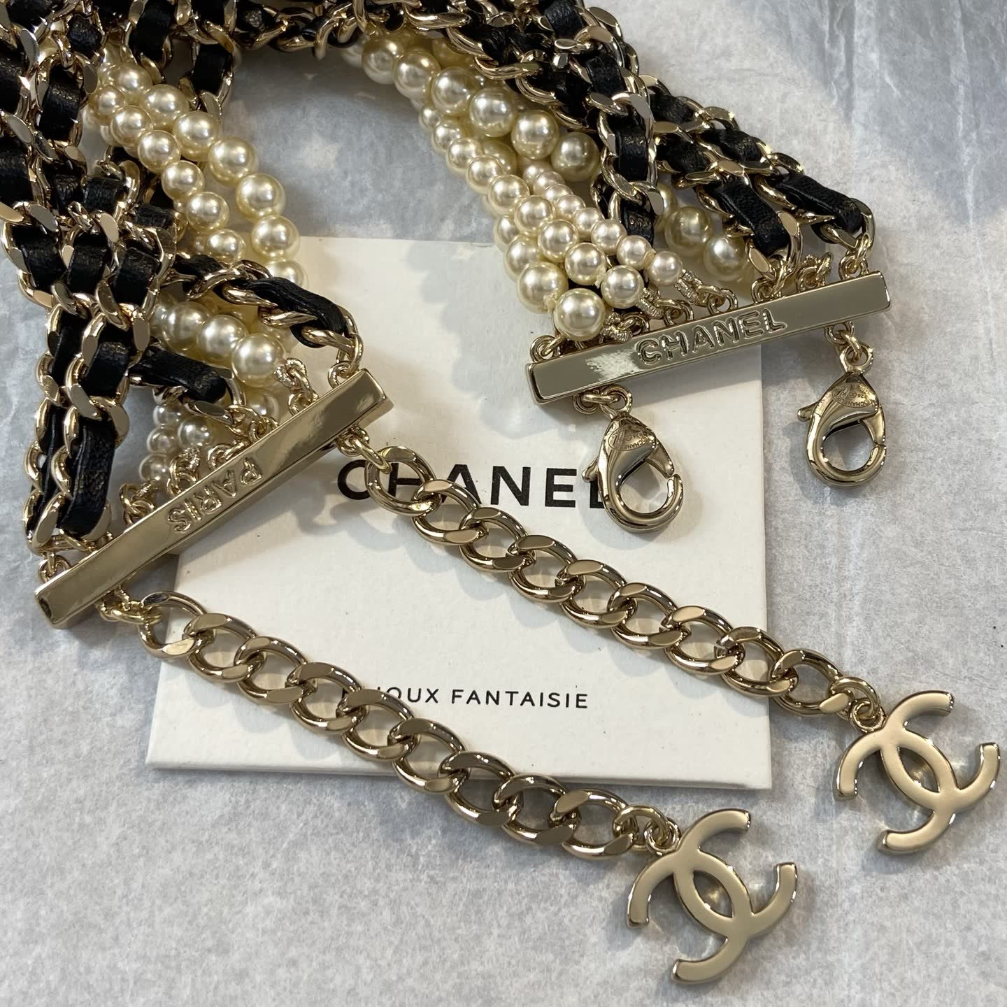 Chanel Multistrand Pearl and Chain Bracelet