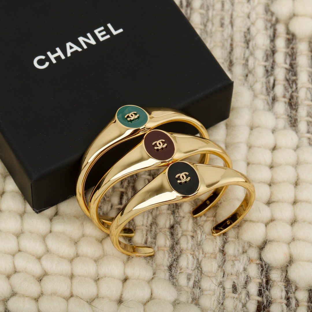 Chanel CC Logo Enamel Cuff Bracelets Set
