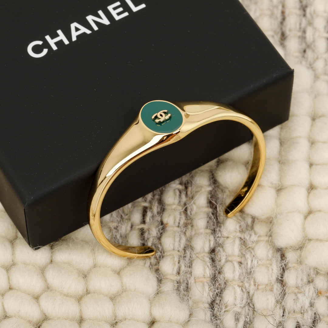 Chanel CC Logo Enamel Cuff Bracelets Set