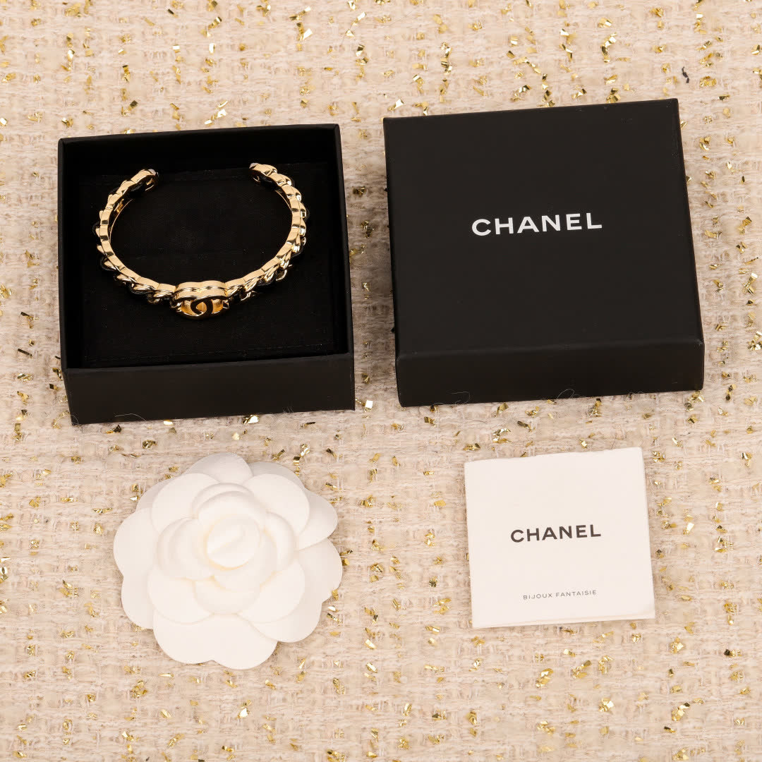 Chanel Gold Tone Cuff Bracelet