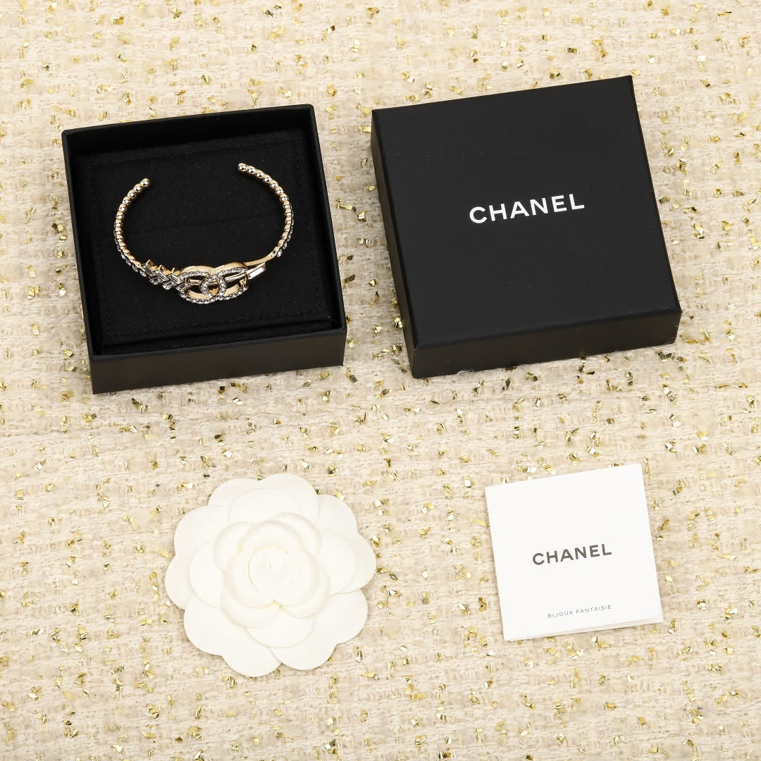 Chanel Gold Tone Bracelet with Diamonds
