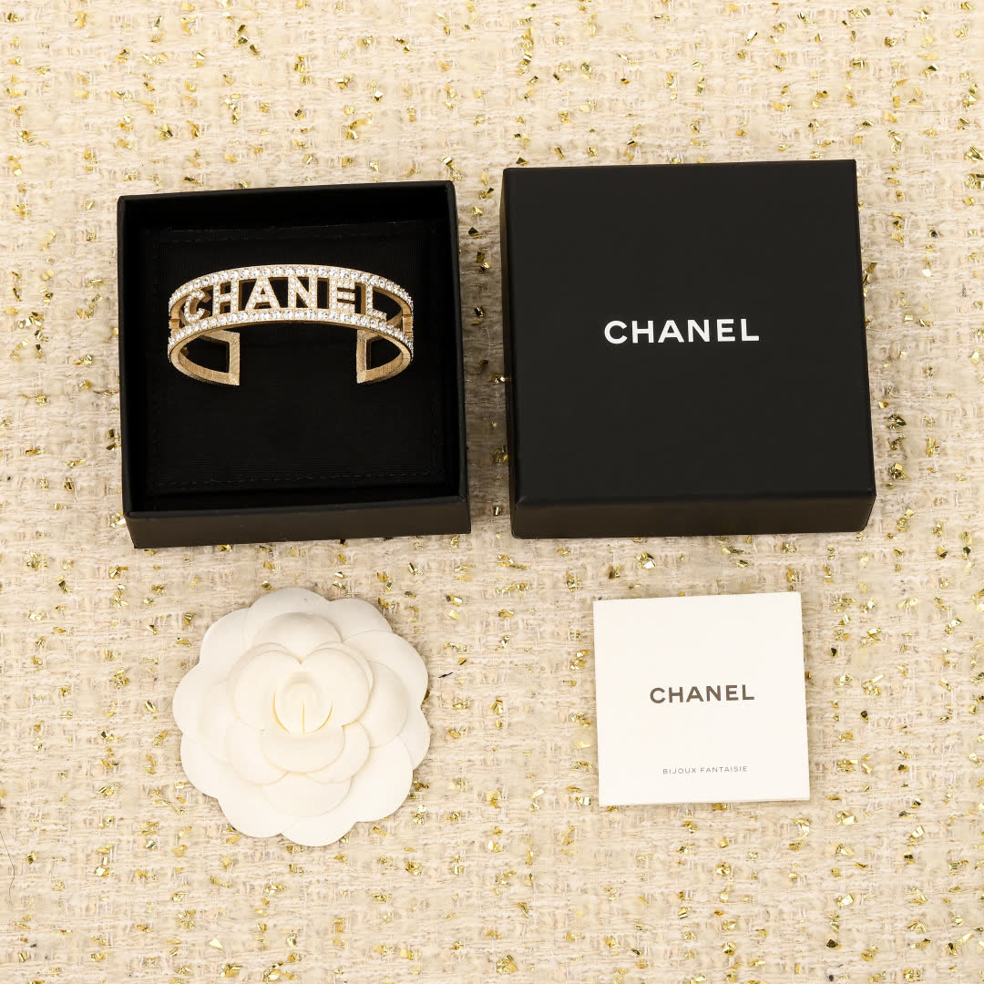 Chanel Diamond-Encrusted 'CHANEL' Cuff Bracelet