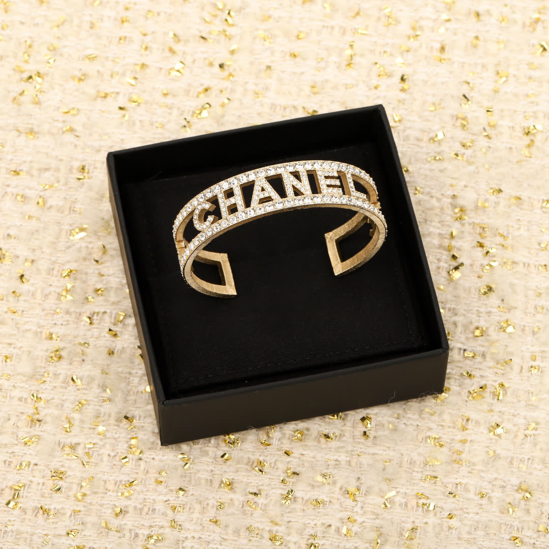Chanel Diamond-Encrusted 'CHANEL' Cuff Bracelet