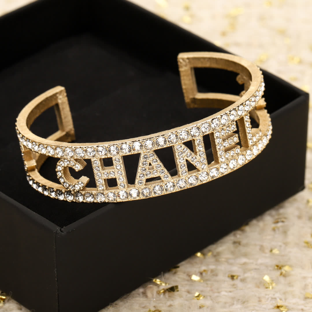 Chanel Diamond-Encrusted 'CHANEL' Cuff Bracelet