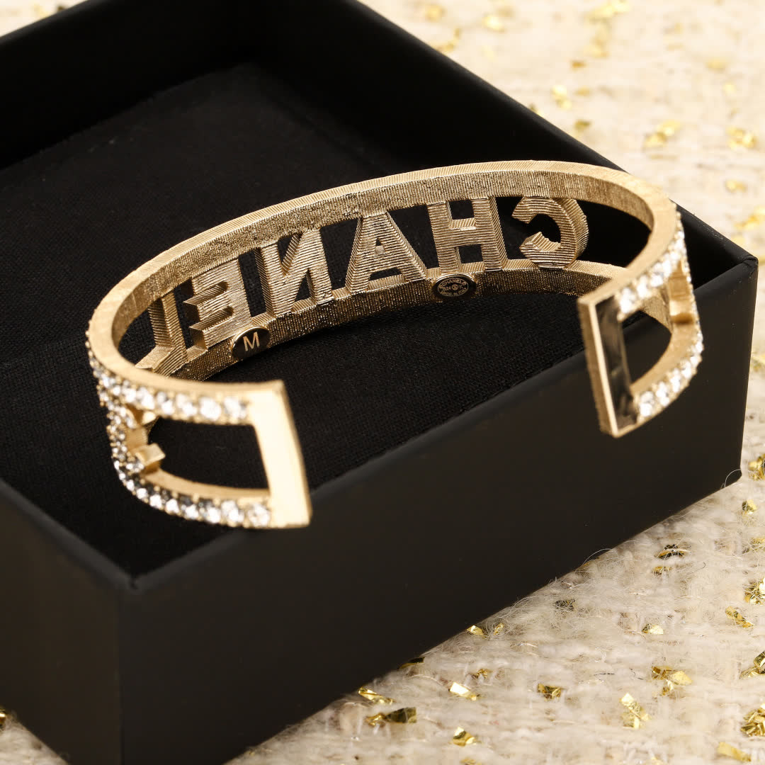 Chanel Diamond-Encrusted 'CHANEL' Cuff Bracelet