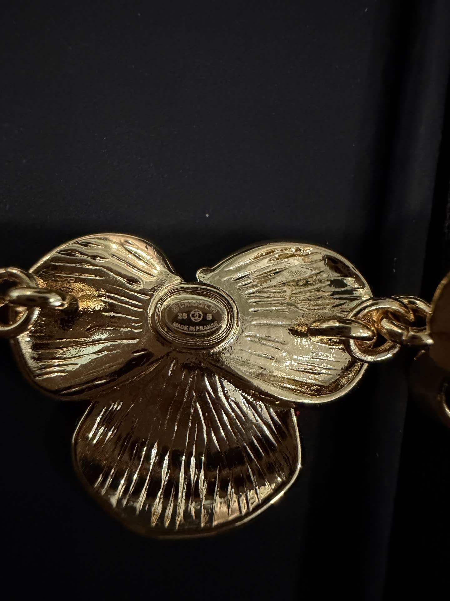 Chanel Gold Tone Bracelet with Enamel Flower and Pearl