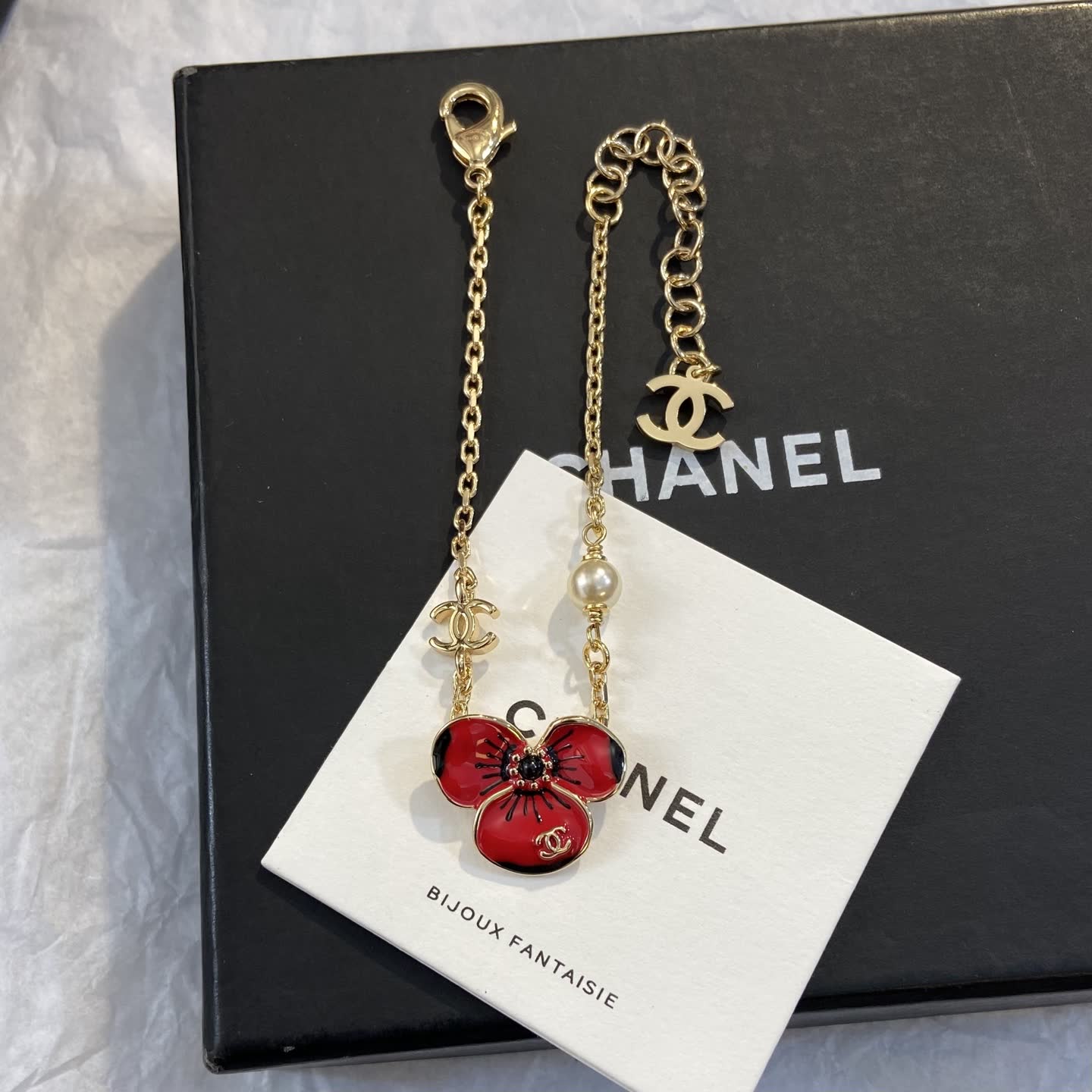 Chanel Bracelet with Enamel Flower and Pearl Design