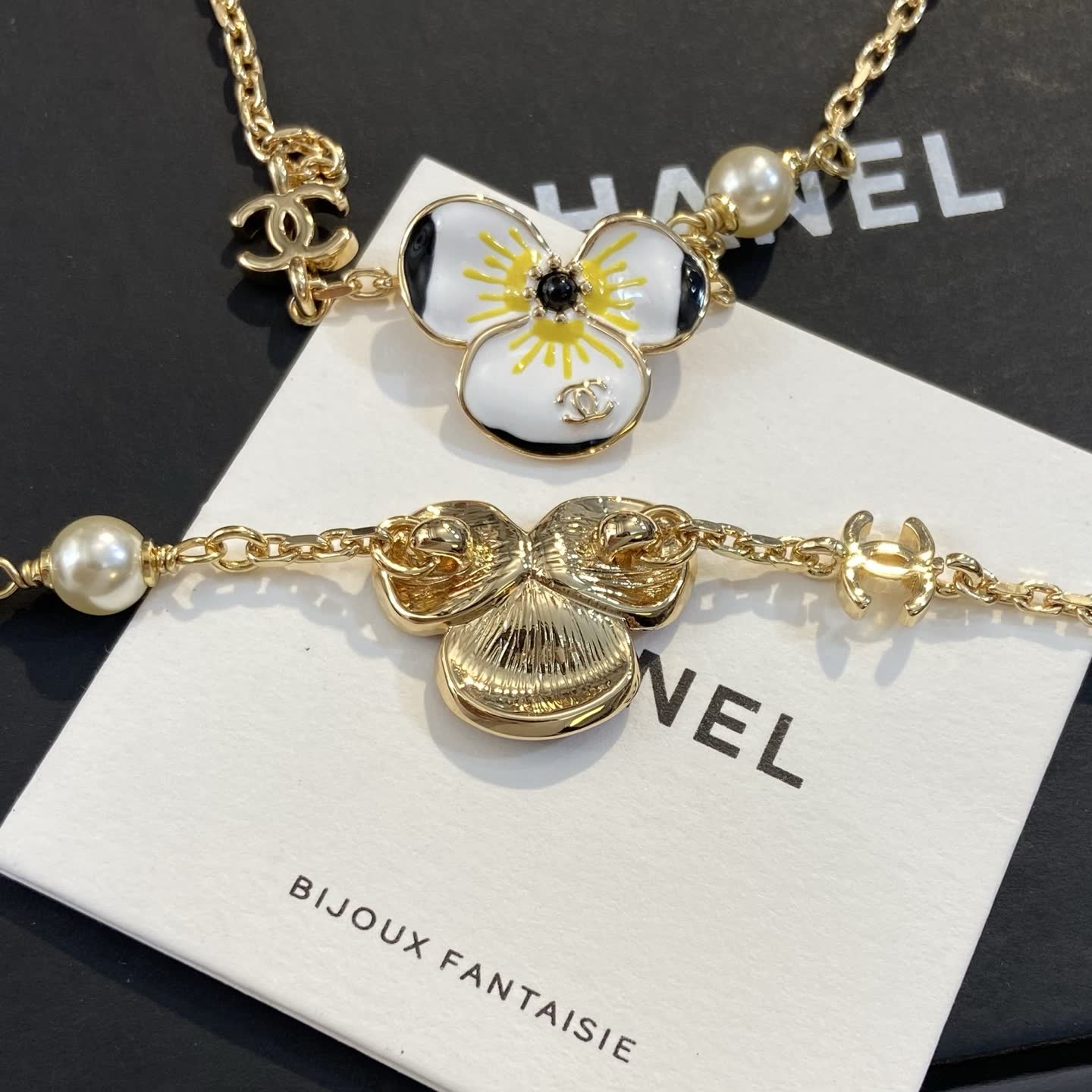 Chanel Bracelet with Enamel Flower and Pearl Design