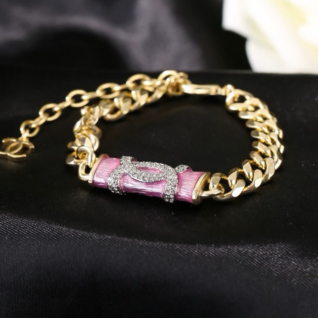 Chanel Gold Tone Bracelet with Green Enamel and Diamonds