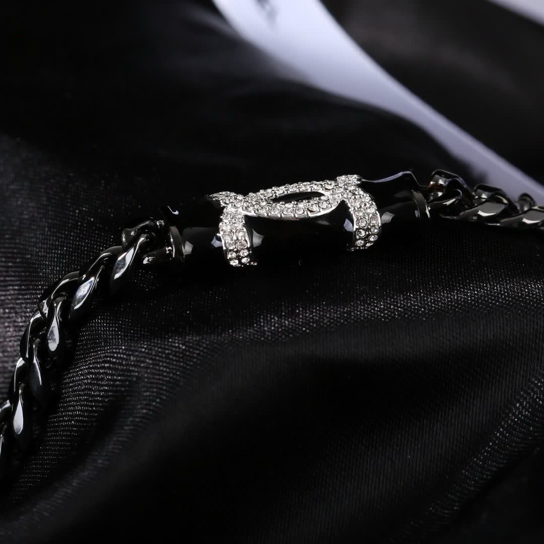Chanel Gold Tone Bracelet with Green Enamel and Diamonds